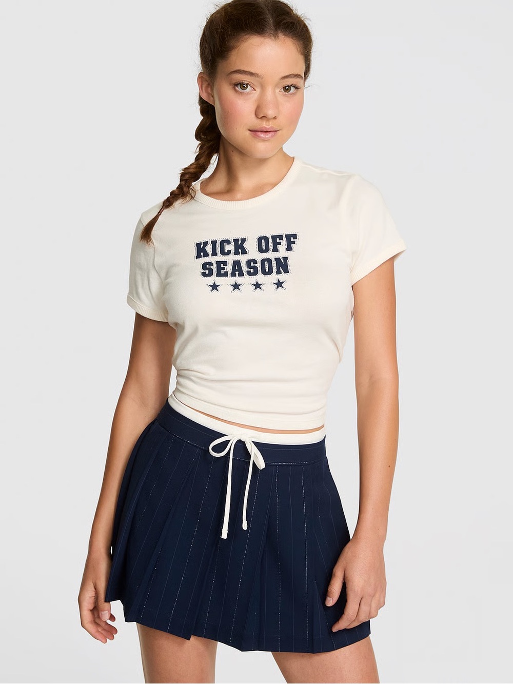 PINK Victoria's Secret 'Kick Off Season' Short Sleeve Tee - Cream & Navy